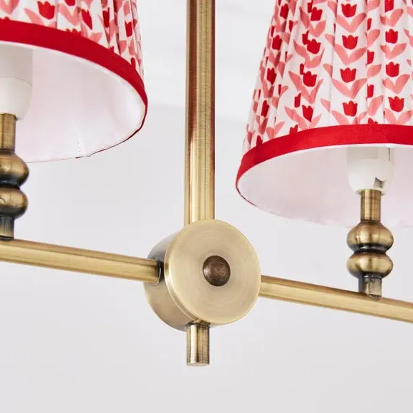 4 Light Diner Ceiling Light - Red, Brass