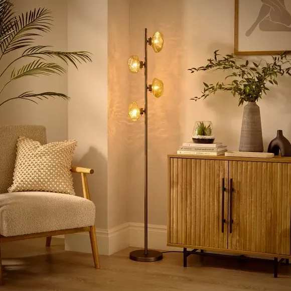 4-Light Floor Lamp Industrial Style - Gold, Metal