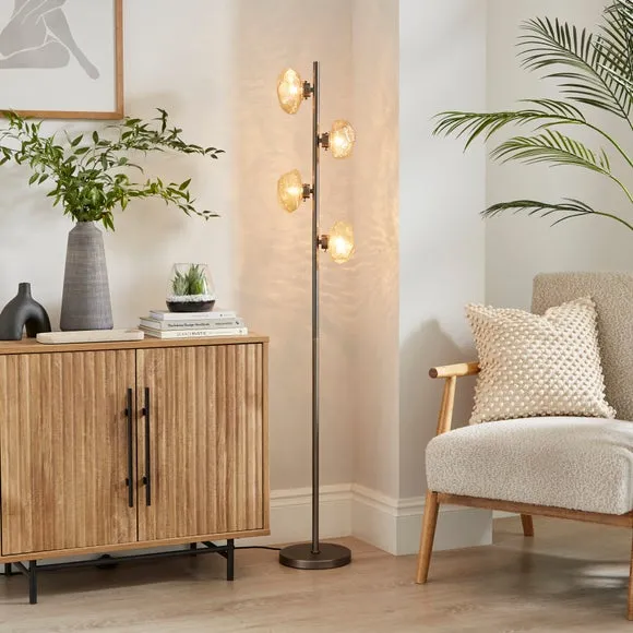 4-Light Floor Lamp Industrial Style - Gold, Metal image
