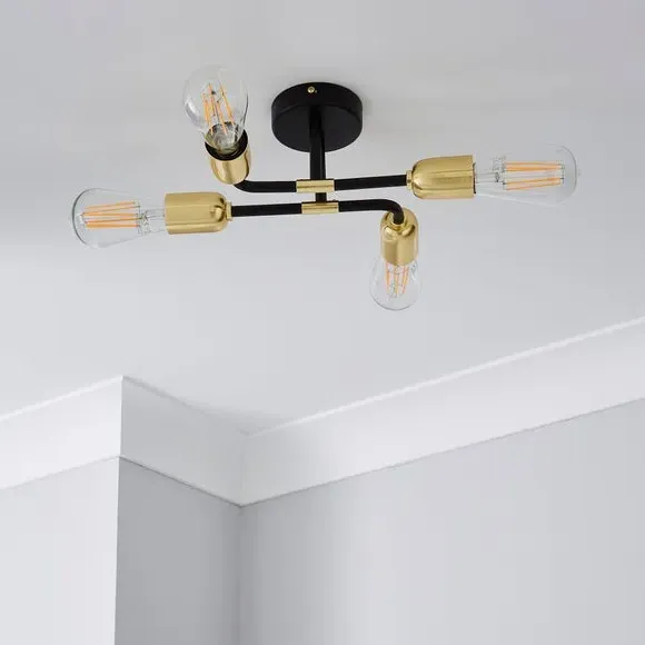 4 Light Flush Ceiling Light - Black
