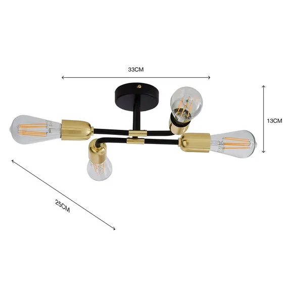 4 Light Flush Ceiling Light - Black