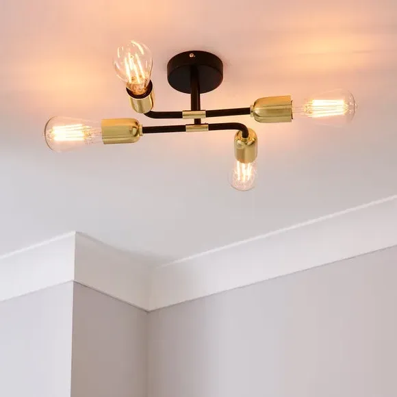 4 Light Flush Ceiling Light - Black image