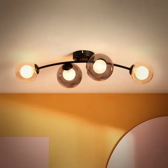 4-Light Semi Flush Ceiling Light - Black, Metal