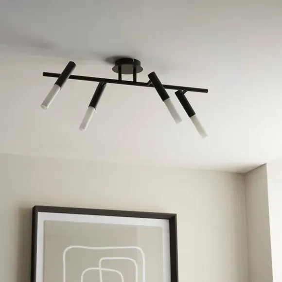 4-Light Semi Flush Ceiling Light - Black, Metal