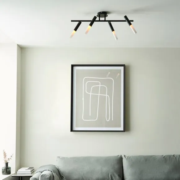 4-Light Semi Flush Ceiling Light - Black, Metal