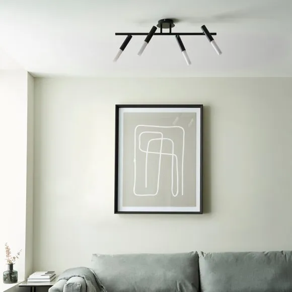 4-Light Semi Flush Ceiling Light - Black, Metal