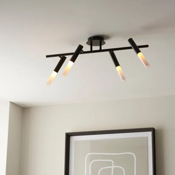 4-Light Semi Flush Ceiling Light - Black, Metal