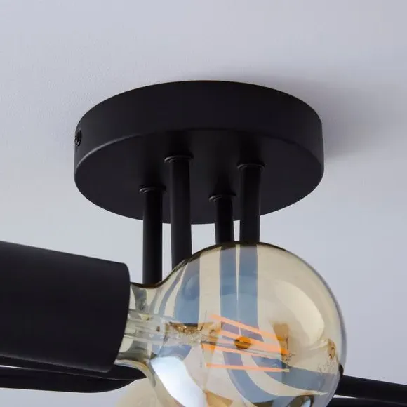 4-Light Semi Flush Ceiling Light - Black, Steel