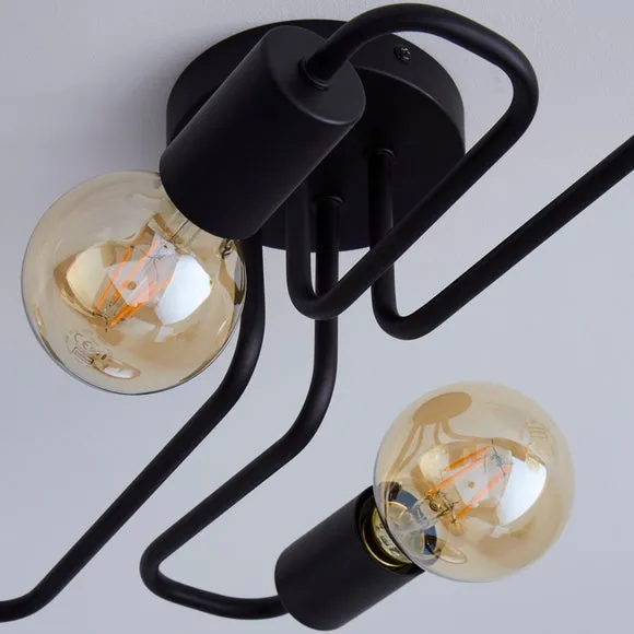4-Light Semi Flush Ceiling Light - Black, Steel