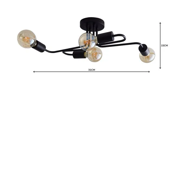 4-Light Semi Flush Ceiling Light - Black, Steel