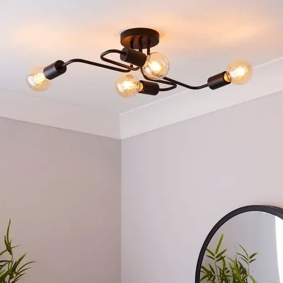 4-Light Semi Flush Ceiling Light - Black, Steel image