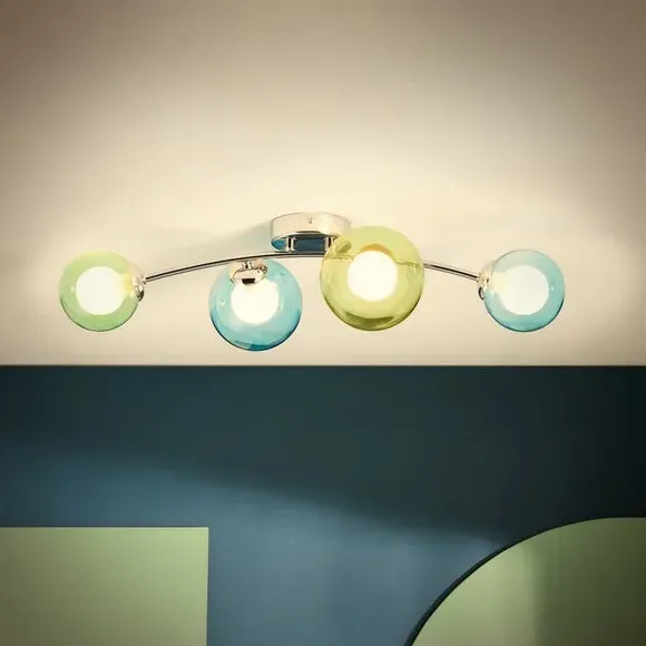 4-Light Semi Flush Ceiling Light - Chrome, Metal