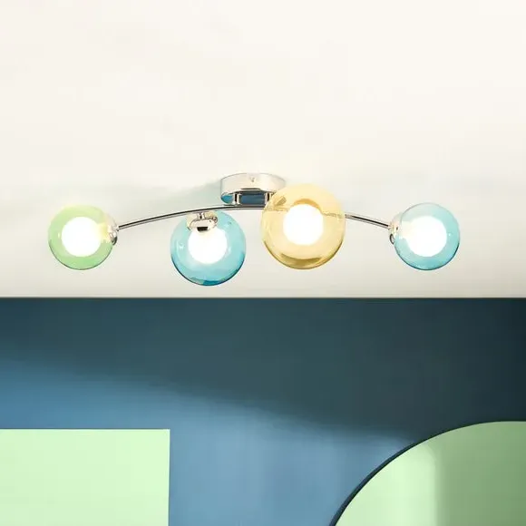4-Light Semi Flush Ceiling Light - Chrome, Metal