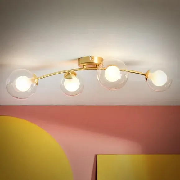 4-Light Semi Flush Ceiling Light - Gold, Metal