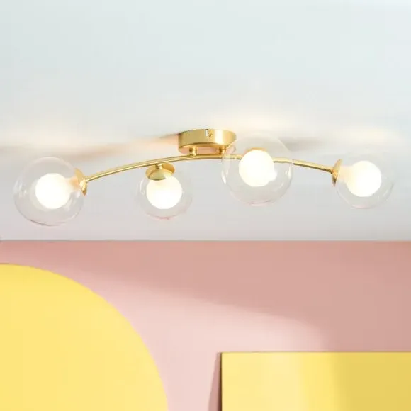 4-Light Semi Flush Ceiling Light - Gold, Metal