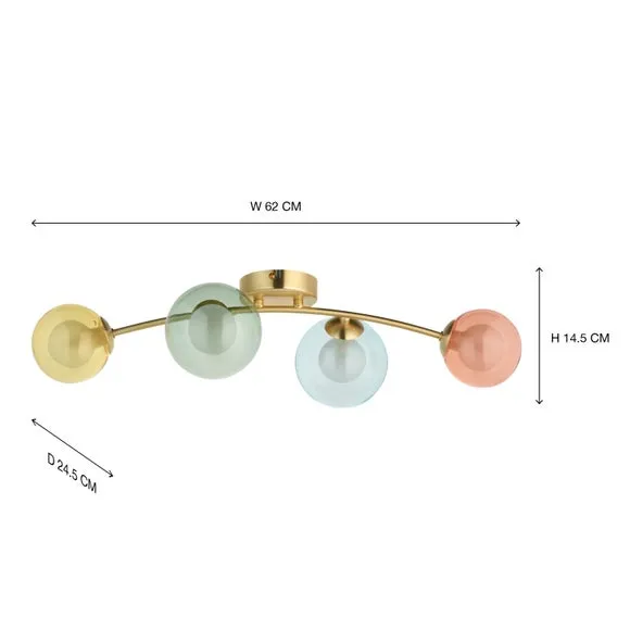 4-Light Semi Flush Ceiling Light - Metal & Glass