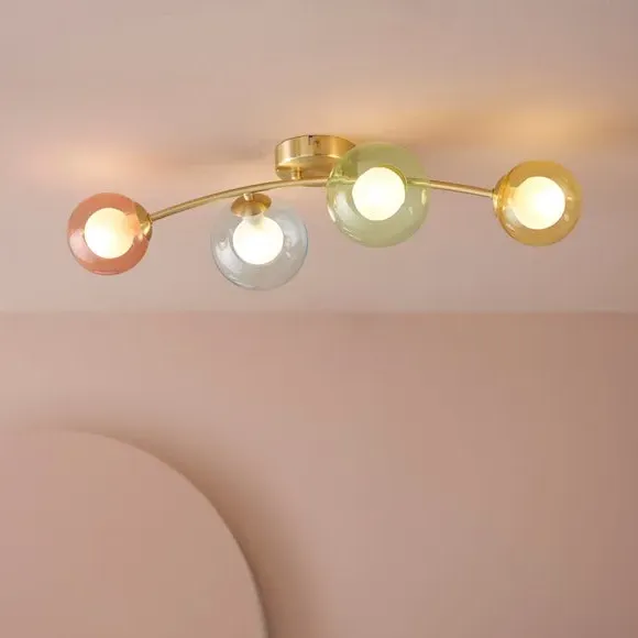 4-Light Semi Flush Ceiling Light - Metal & Glass