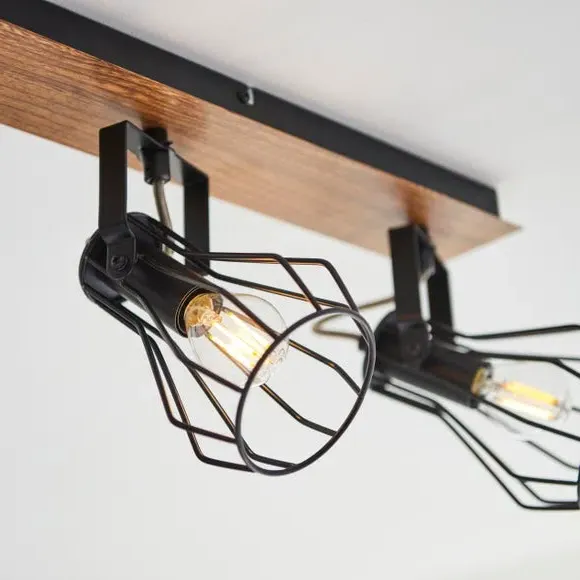 4-Light Semi Flush Spotlight Bar - Black, Wood