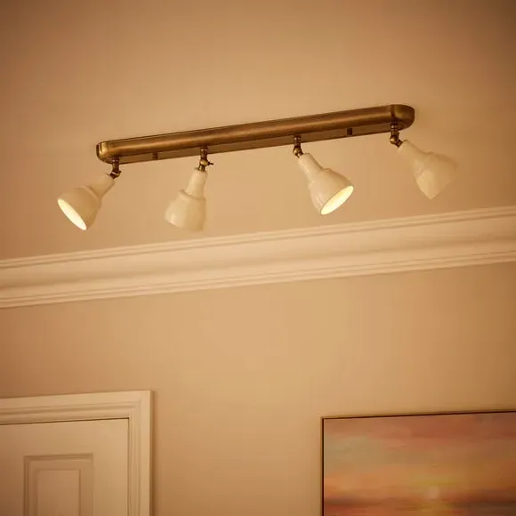 4-Light Semi Flush Spotlight Bar - Brass, Metal