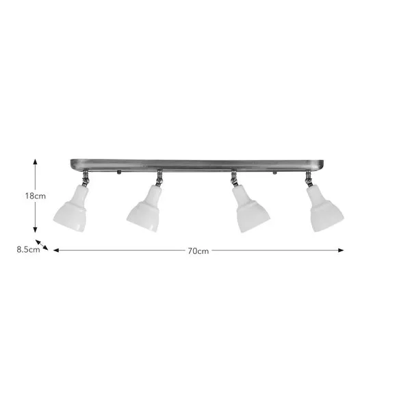 4-Light Semi Flush Spotlight Bar - Brass, Metal