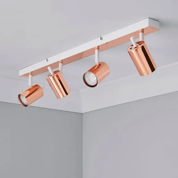 4-Light Semi Flush Spotlight Bar - Copper, Metal