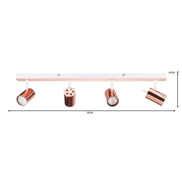 4-Light Semi Flush Spotlight Bar - Copper, Metal