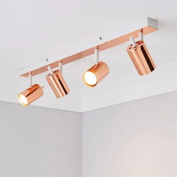 4-Light Semi Flush Spotlight Bar - Copper, Metal