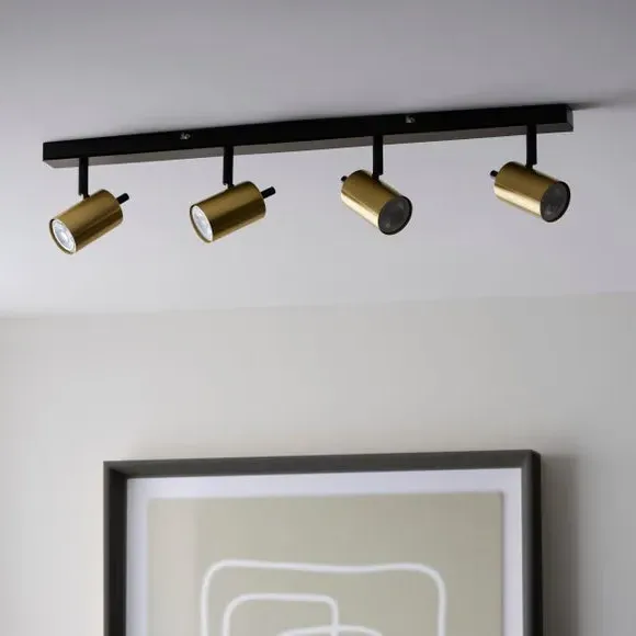 4-Light Semi Flush Spotlight Bar - Gold, Metal
