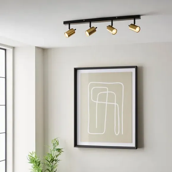 4-Light Semi Flush Spotlight Bar - Gold, Metal