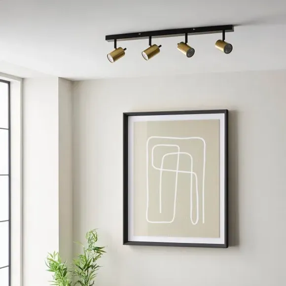 4-Light Semi Flush Spotlight Bar - Gold, Metal