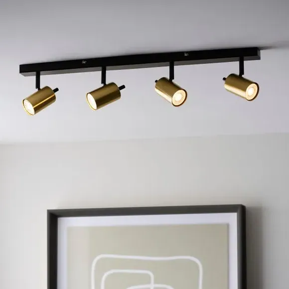4-Light Semi Flush Spotlight Bar - Gold, Metal