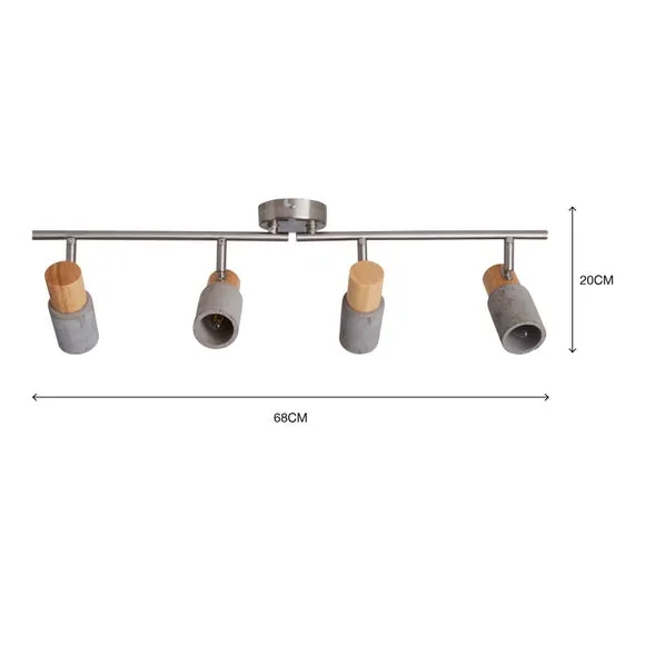 4-Light Semi Flush Spotlight Bar - Grey, Concrete