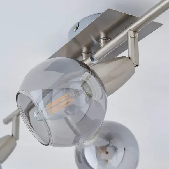 4-Light Semi Flush Spotlight Bar - Nickel, Glass