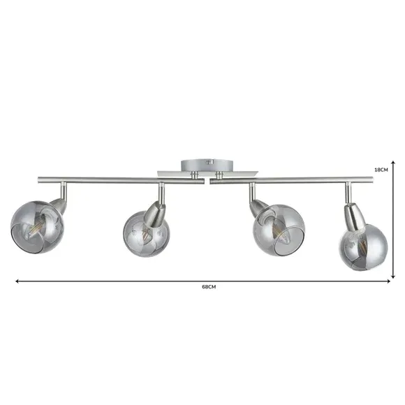 4-Light Semi Flush Spotlight Bar - Nickel, Glass