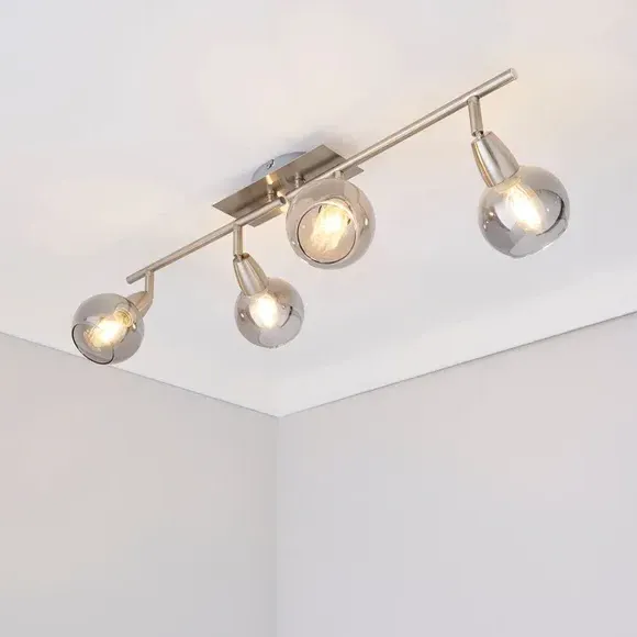 4-Light Semi Flush Spotlight Bar - Nickel, Glass image