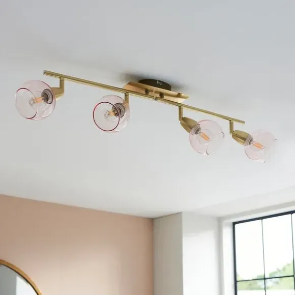 4-Light Semi Flush Spotlight Bar - Pink, Glass