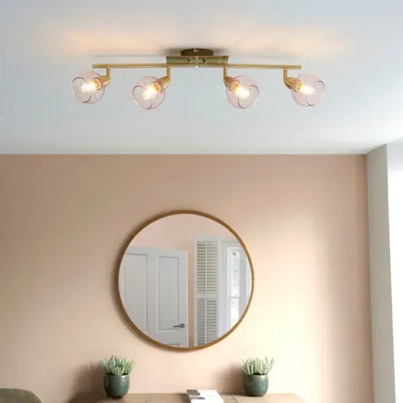 4-Light Semi Flush Spotlight Bar - Pink, Glass