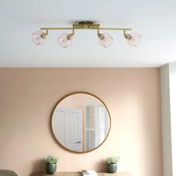 4-Light Semi Flush Spotlight Bar - Pink, Glass