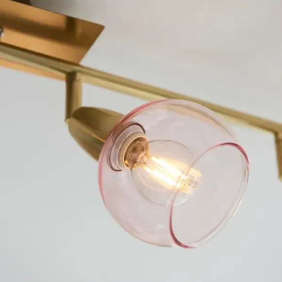 4-Light Semi Flush Spotlight Bar - Pink, Glass