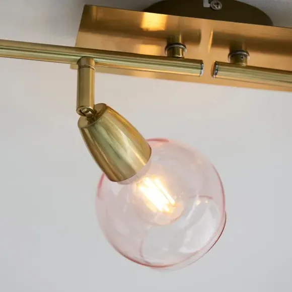 4-Light Semi Flush Spotlight Bar - Pink, Glass