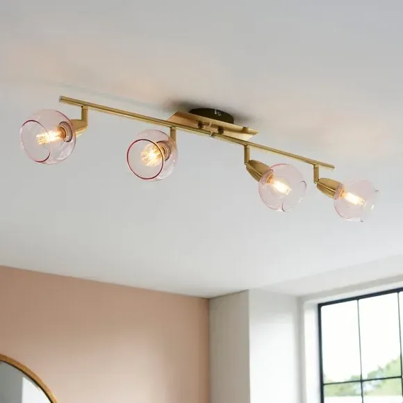 4-Light Semi Flush Spotlight Bar - Pink, Glass