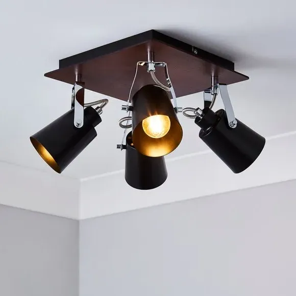 4-Light Semi Flush Spotlight - Black, Metal image
