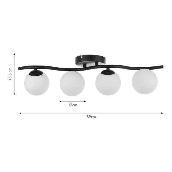 4-Light Spotlight Bar Modern Design - Black, Metal