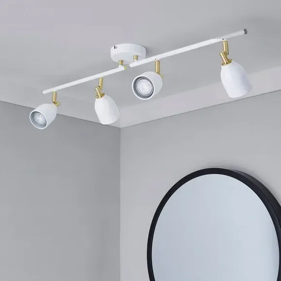 4-Light Spotlight Bar Semi Flush - White, Metal
