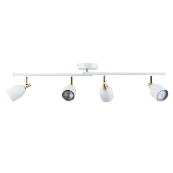 4-Light Spotlight Bar Semi Flush - White, Metal