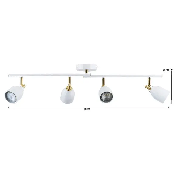 4-Light Spotlight Bar Semi Flush - White, Metal