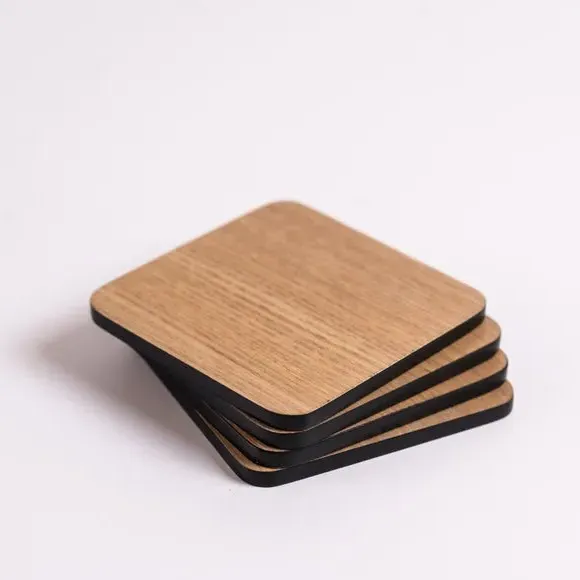 4-Pack Coasters with Painted Edge - Black, Wood