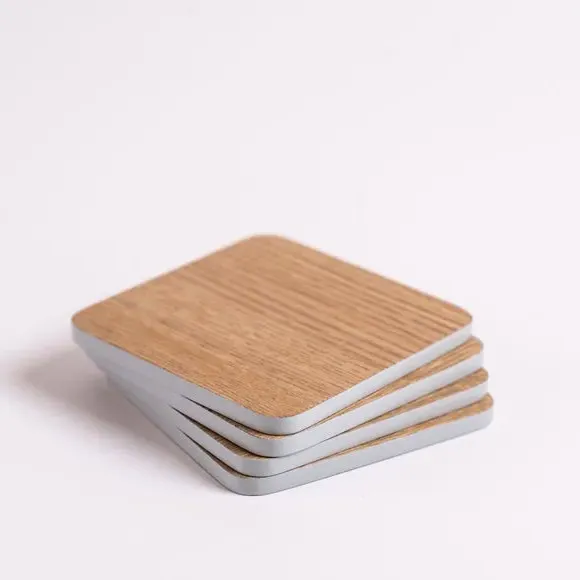 4-Pack Coasters with Painted Edge - Grey, Wood