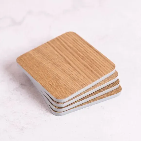 4-Pack Coasters with Painted Edge - Grey, Wood