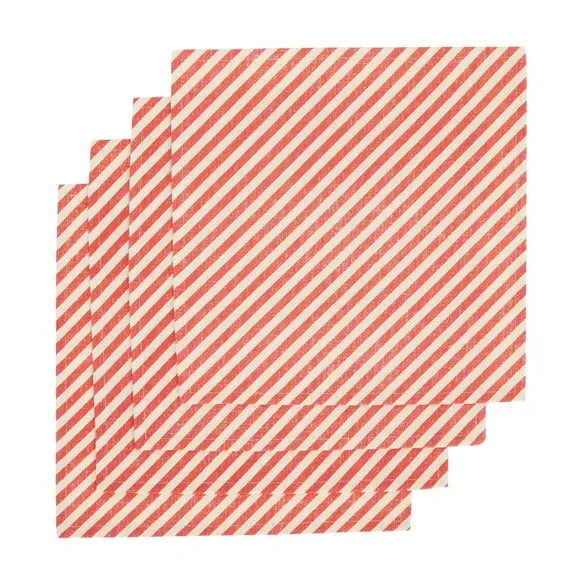 4-Pack Napkins Candy Cane Stripe - Red, Cotton